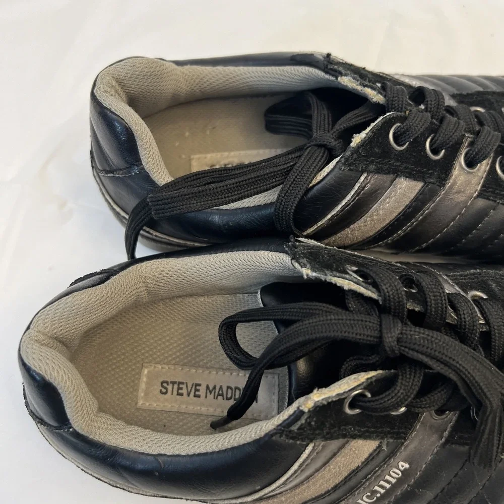 Steve Madden Mens Evrclear Leather Fashion Sneaker Shoe Sz 10 Black Gray Lace Up